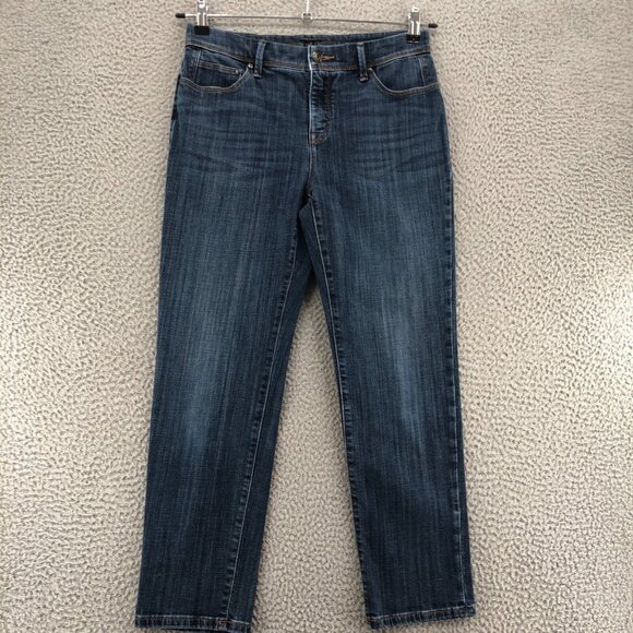 Chicos Jeans Womens 00 US 2 Blue So Slimming Medium Wash Denim Girlfriend Crop - Picture 1 of 12